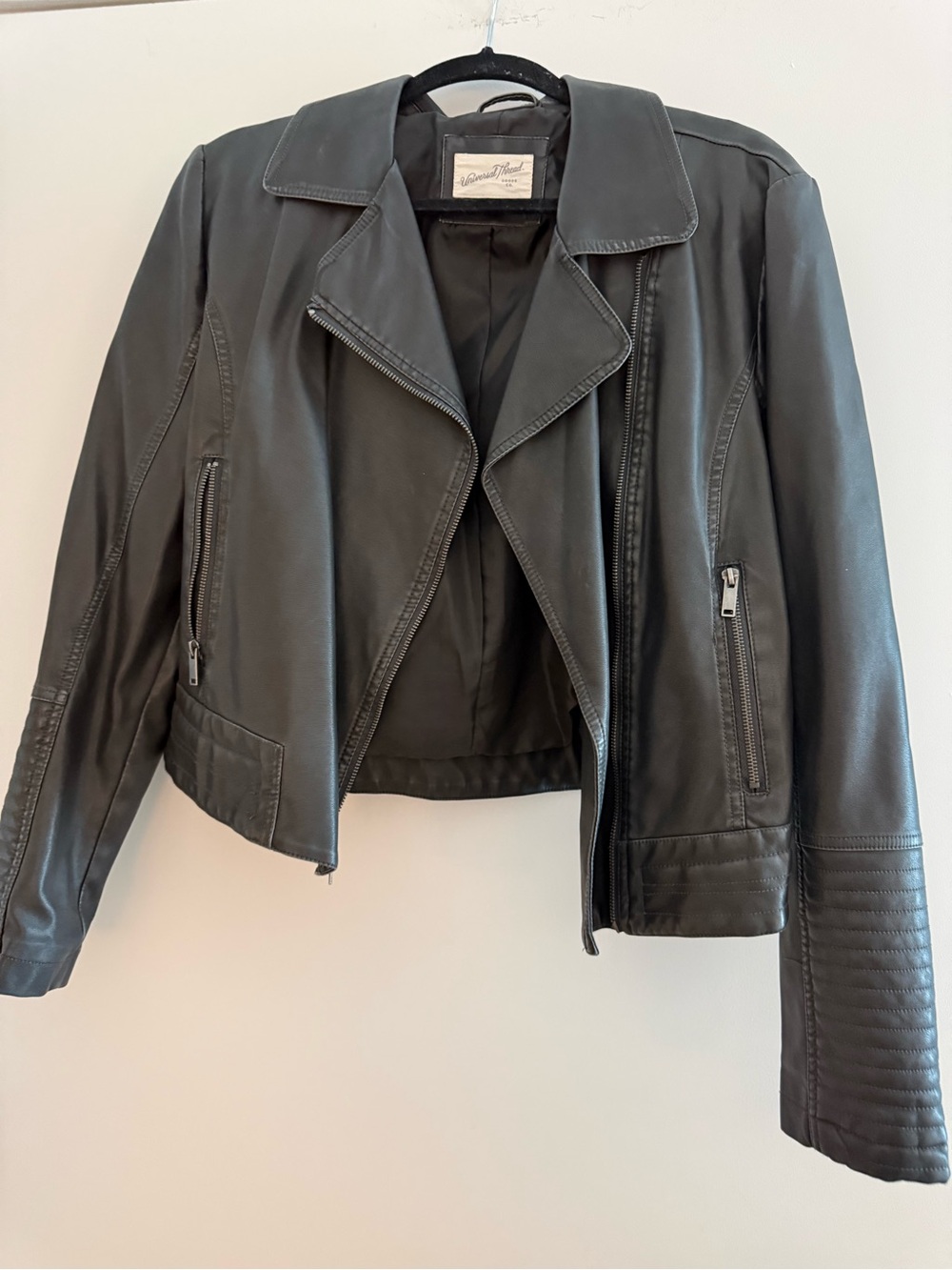 Black grey Women's Leather Moto Jacket - Unbranded